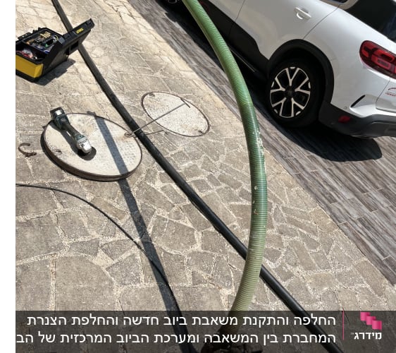 צינור ירוק, כלי עבודה ופתח ביוב על רצפה